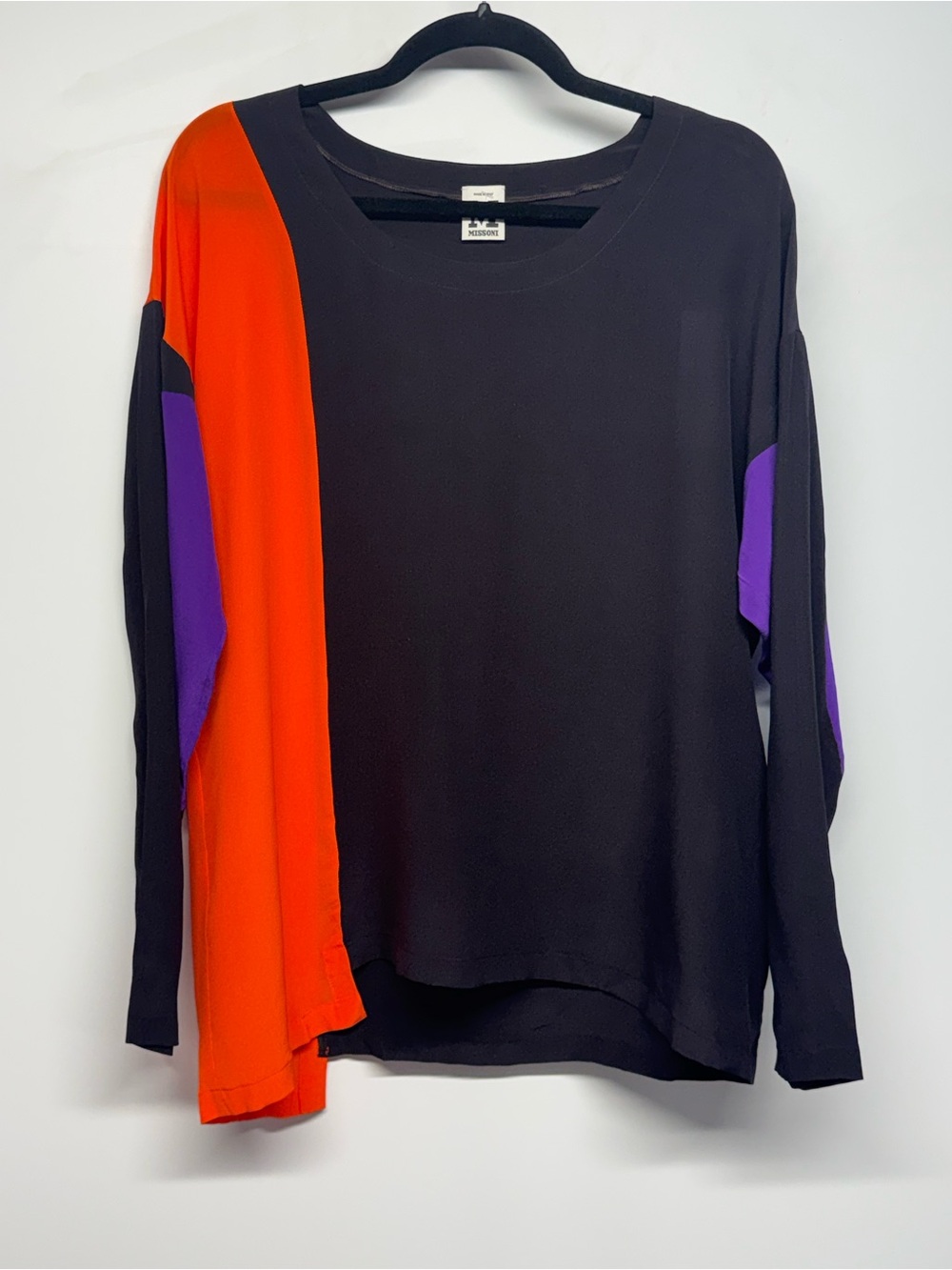 Missoni Black Long Sleeve Top with Orange and Purple Panels - Size 40